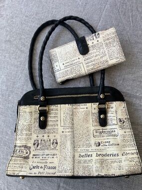 Patricia Nash Calvi Newsprint Leather Satchel with Matching Wallet